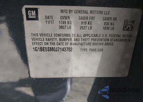 2018 Chevrolet Cruze Lt Auto from USA, damaged, VIN 1G1BE5SM0J7143782